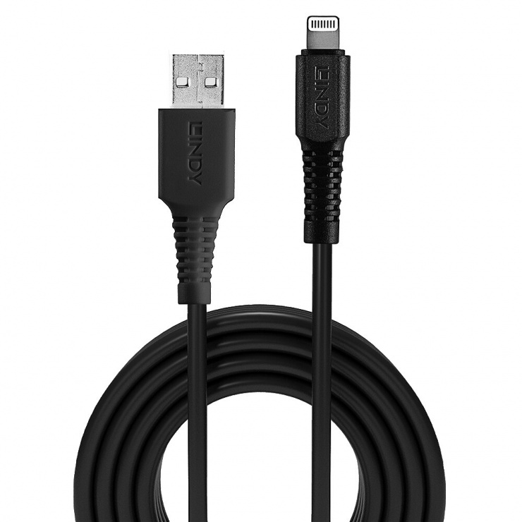 Imagine Cablu date si incarcare USB la Lightning MFI 2m Negru, Lindy L31321